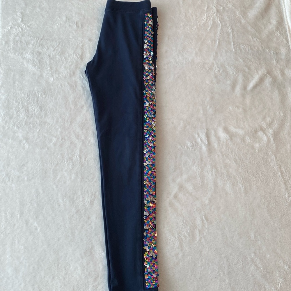Crewcuts Girls Full Length Leggings Sequins Rainbow and Silver Size 8, Navy Blue